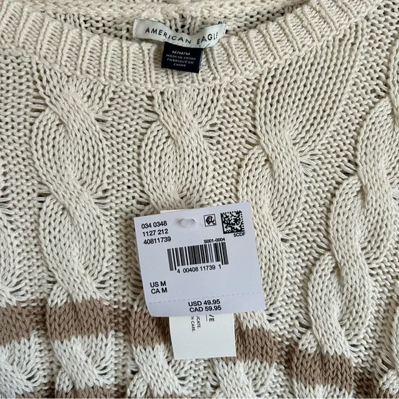 NWT Women’s American Eagle Striped Sweater - Cream and Tan - Picture 2 of 4